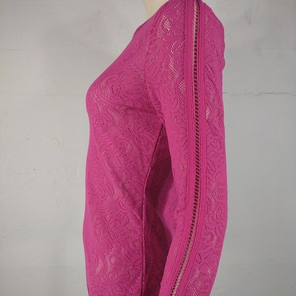 NWT Cache pink sheer laser cut stretch lace tee blouse shirt ladies XS - Picture 7 of 8